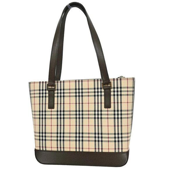Burberry Beige Canvas Burberry Check Tote Handbag - Picture 1 of 10